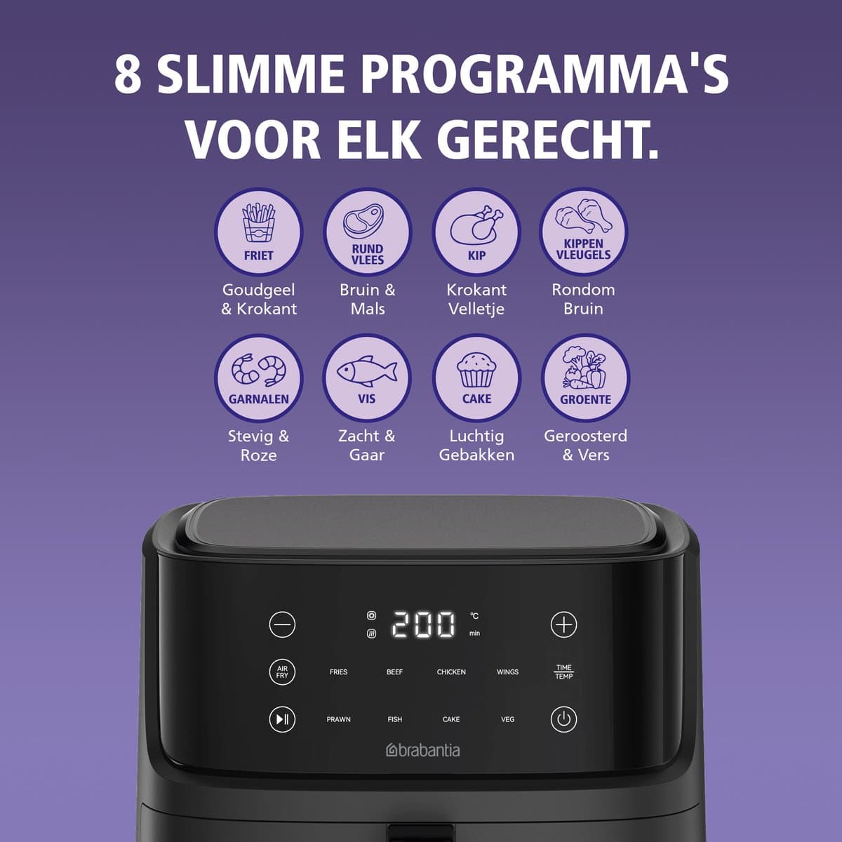 Brabantia Airfryer XXL - 7.6 liter - Digitaal Touchscreen - 8 Kookprogramma's - Tot 8 Personen - PFAS-Vrij - 80ºC tot 200ºC - 1700 Watt - BBEK1138 thumbnail 3