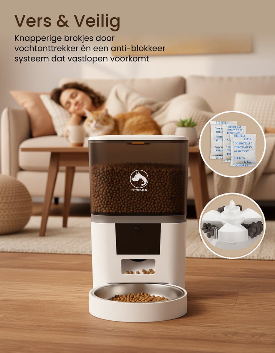 PetMeals® SmartFeed Pro - Automatische Voerbak - WiFi & App Bediening - 6L Inhoud - Voor Katten & Honden - Wit thumbnail 4
