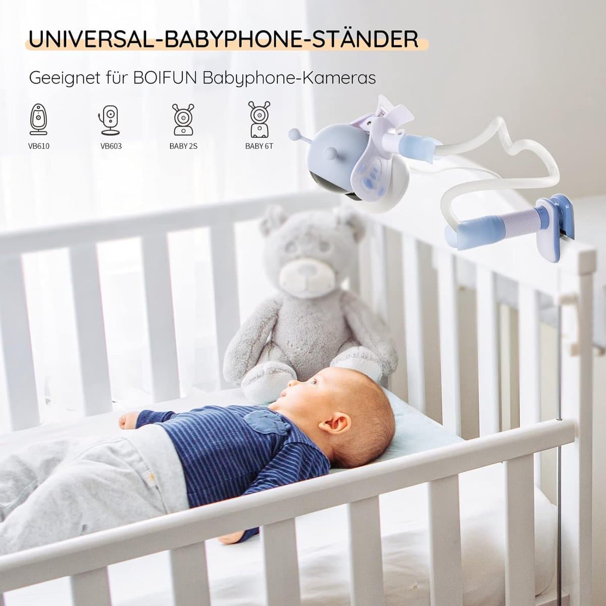 BOIFUN Video Babyfoon, 5-inch 720P IPS Full Color Scherm, 360 Camera, ECO-modus, 3050mAh Batterij, Geen Wifi, Nachtzicht, Tweerichtingsaudio, Voedingsherinnering, Temperatuursensor, Slaapliedjes, Met Babyfoonhouder thumbnail 4