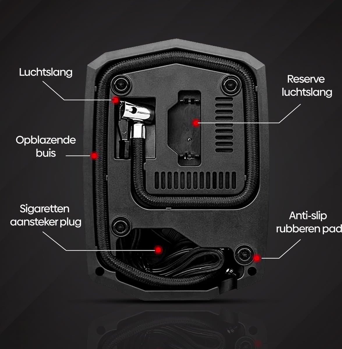 Olvy Compressor Bandenpomp - Luchtcompressor 12V - Elektrische Bandenpomp - Fiets/Auto/Motor/Bal/Luchtbed - Met 4 Opzet Stukken thumbnail 6