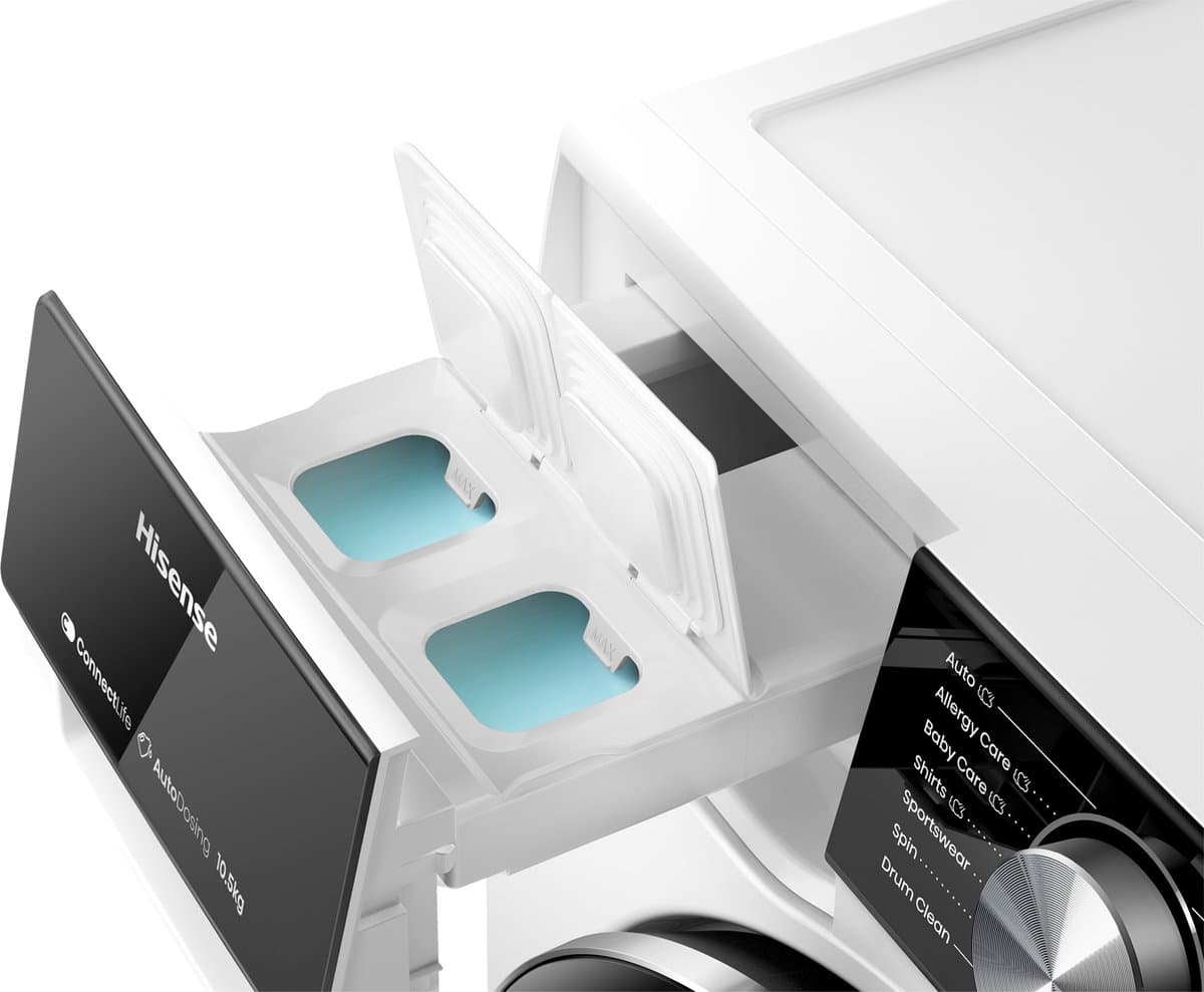Hisense 5S Serie WF5S1045BW - Wasmachine met Energielabel A - 10,5kg - Auto dosing - 72dB (A) - Steam Wash -1400 toeren - Power Wash 49' - Connectlife thumbnail 5