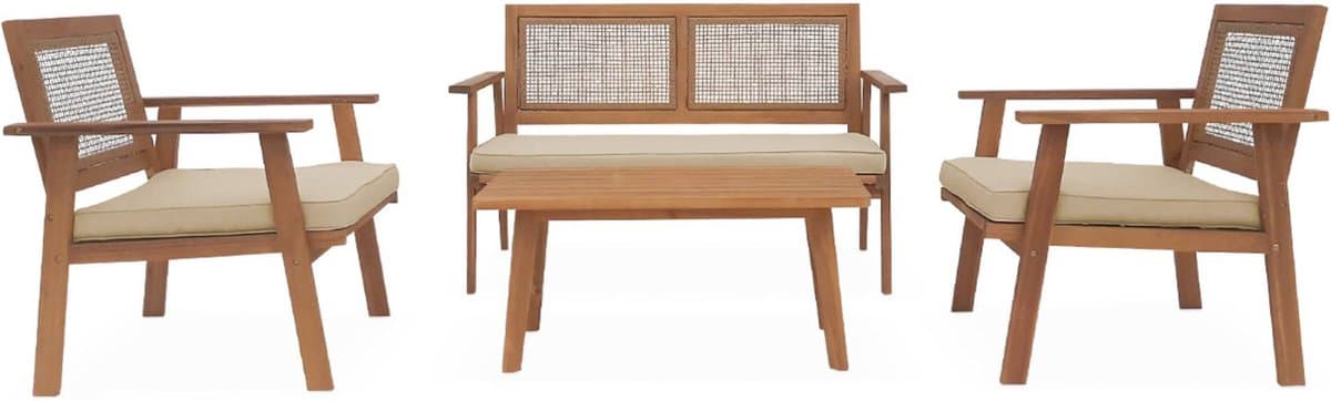sweeek - Tuinset van hout en vierkant vlechtwerk 2-zitsbank, 2 fauteuils, 1 salontafel - bohémia thumbnail 6