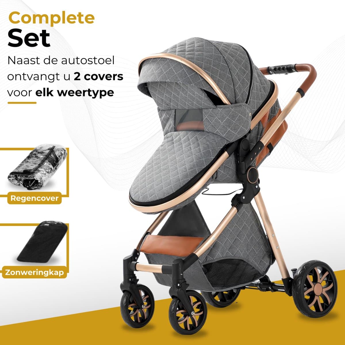 Lunola Nova - Kinderwagen 3-in-1 - incl. autostoel - 0-20kg - XXL - Multifunctionele Buggy 3in1 - Grijs thumbnail 7
