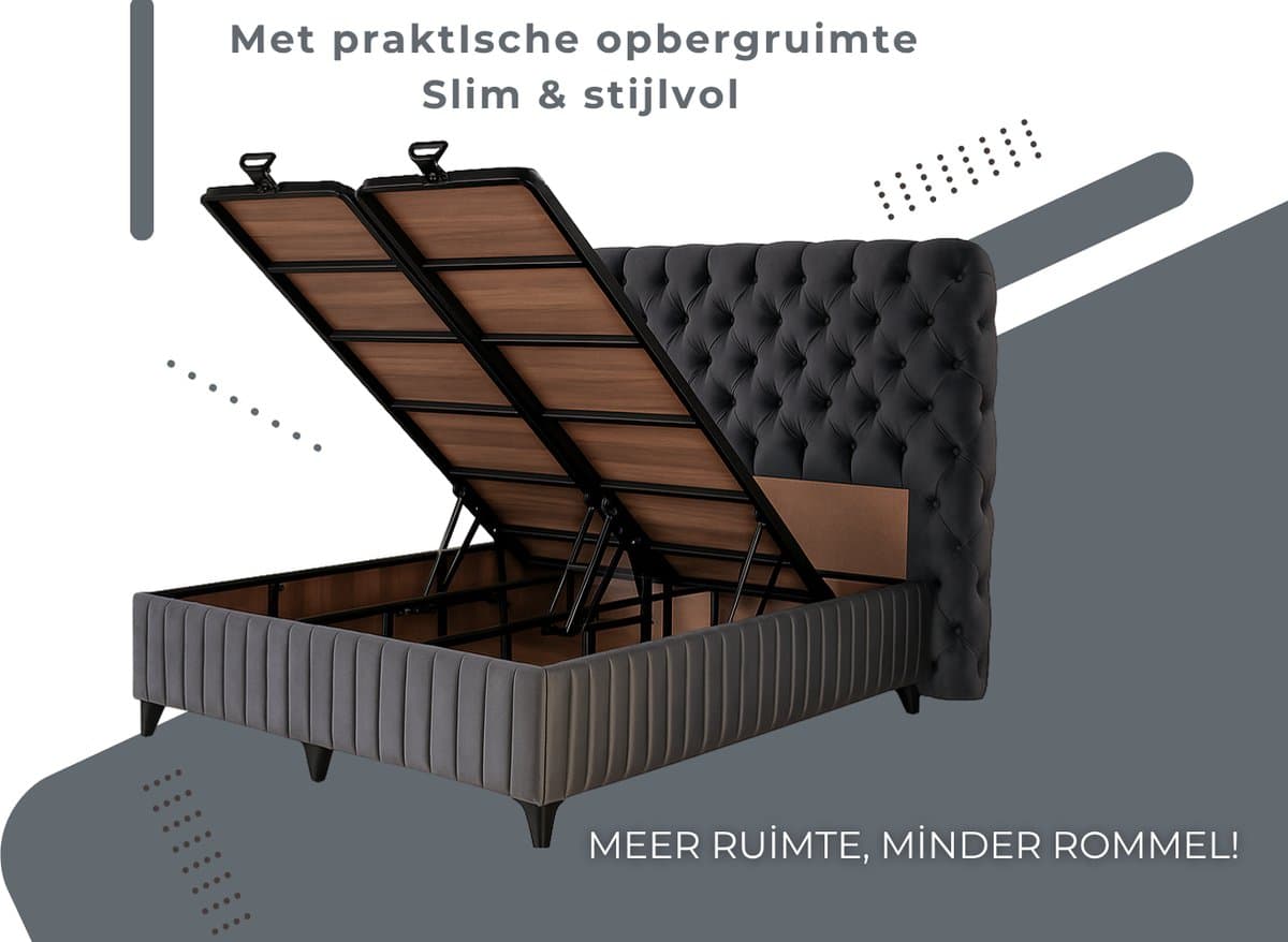 BSS Bedding Fluffy - Boxspring - Boxspring met Opbergruimte - 180x200 - Grijs thumbnail 8