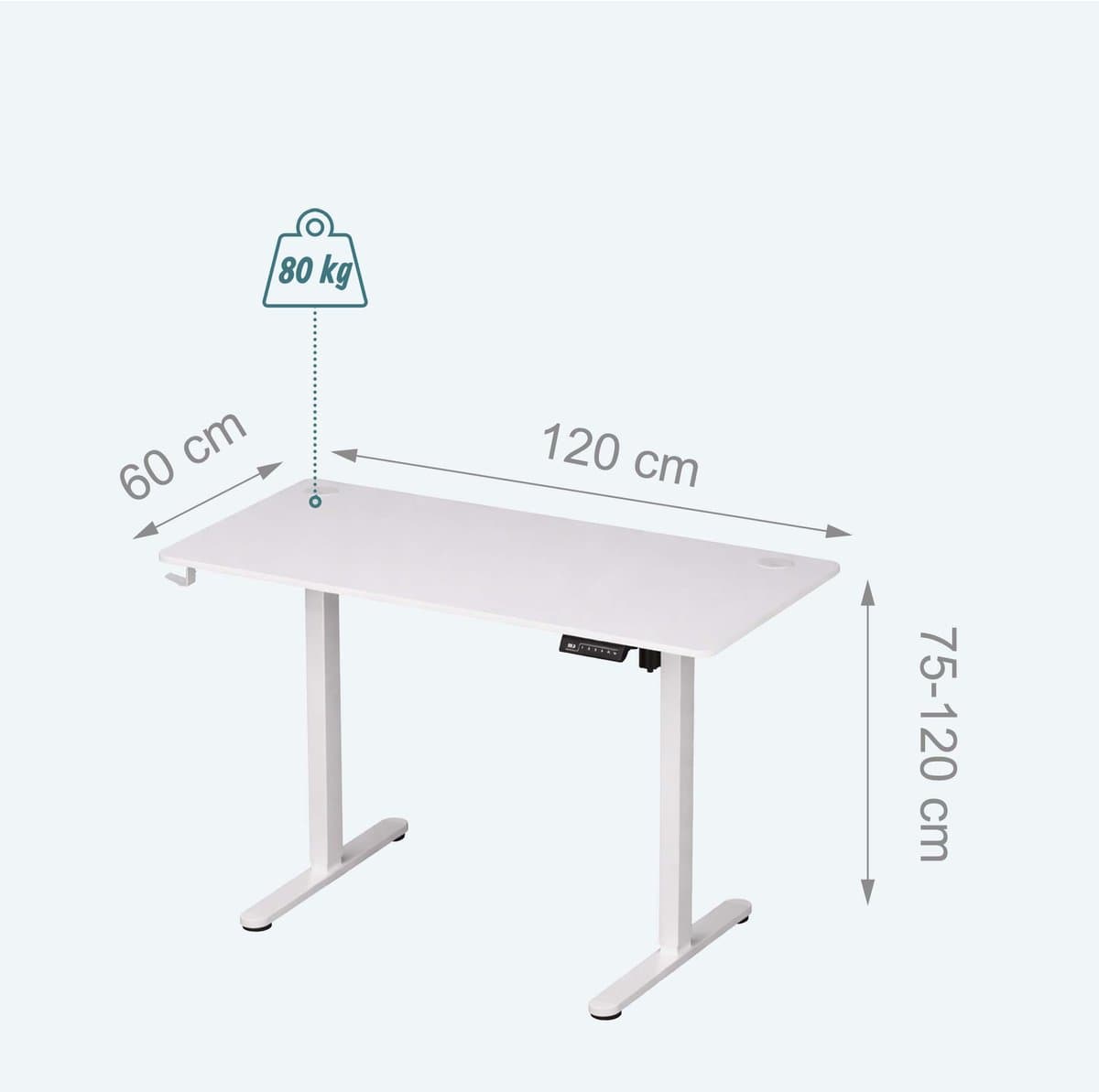 Zit sta bureau - 120 x 60 cm - hoogte verstelbaar - wit thumbnail 2