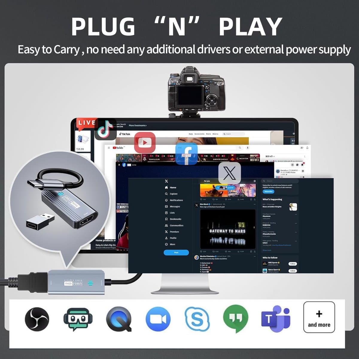 HDMI naar USB C 3.0 Video Capture Card - 1080P 60FPS voor Streaming en Gaming thumbnail 2