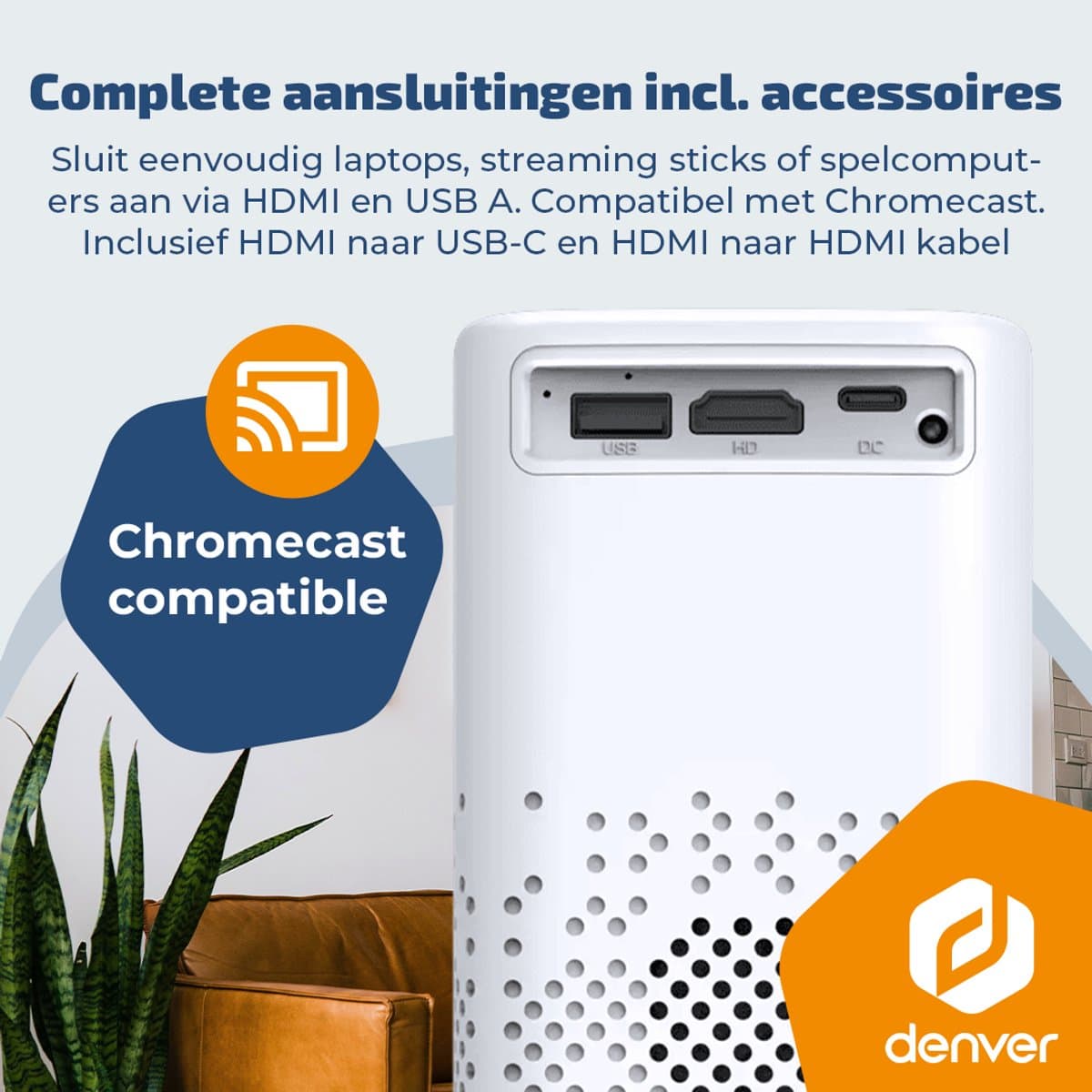 Denver Portable Beamer - 4K 3840x2160P - 150 ANSI Lumen - Projector - Ingebouwde Batterij - Thuisbioscoop - HDMI - USB-C - PR4700 thumbnail 8