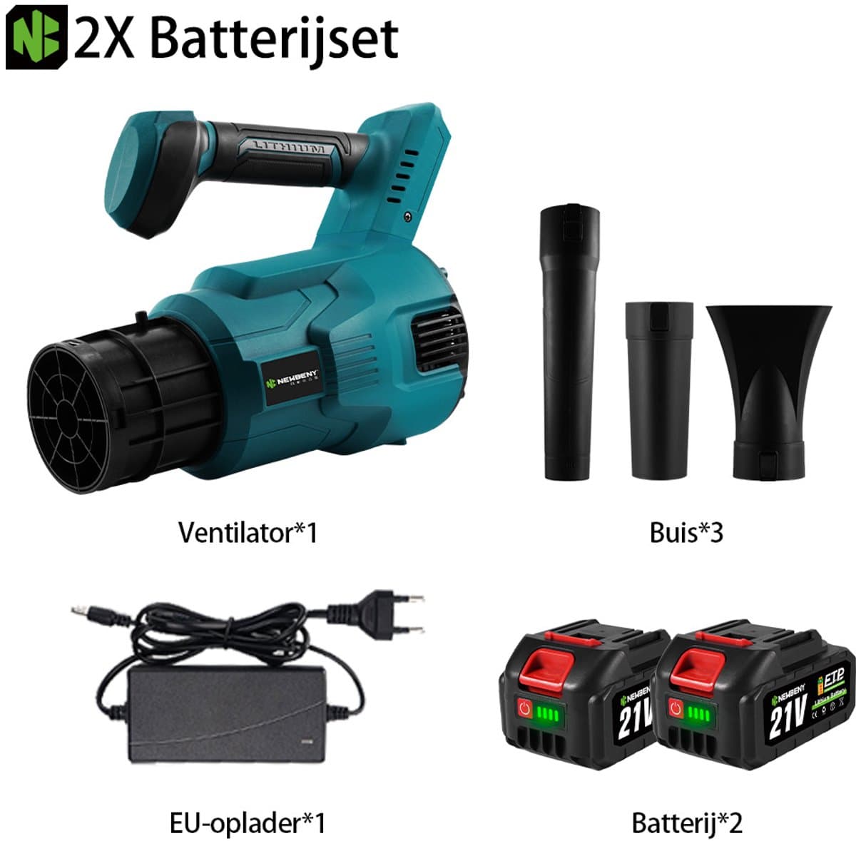 NewBeny Accu Bladblazer - 288 km/u Elektrische Bladblazer - 6 versnellingen - Borsteloze motor - met 2x accu's - voor Tuinonderhoud, Oprit, Bladeren, Stof en Sneeuw thumbnail 3