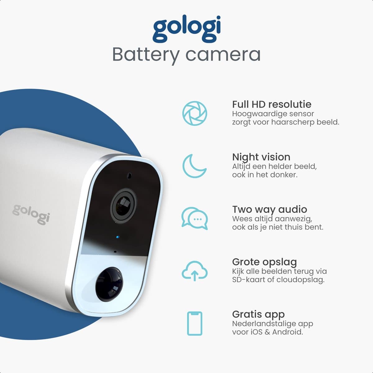 Gologi Gologi draadloze camera op accu - Beveiligingscamera met nachtzicht thumbnail 2