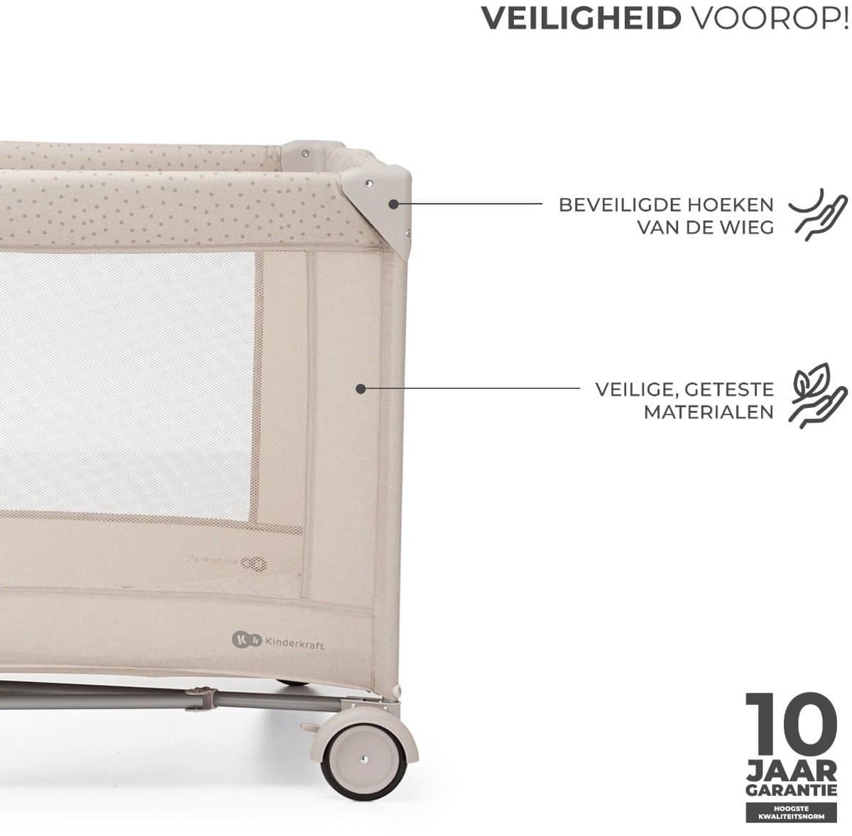 Kinderkraft JOY 2 ACC Reisbed 3-in-1 – Voor baby's tot 15 kg – Snel inklapbaar – Inclusief speelcarrousel, luierplateau, aankleedonderlegger en draagtas – Beige thumbnail 6