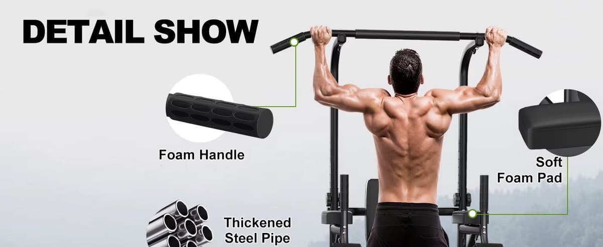 AtlasStrength Pull up Station - Verstelbare hoogte - Met Weerstandsbanden - Train diverse spiergroepen thuis met een krachtstation - Power tower - Pull up rack - Pull up bar - Zwart thumbnail 2