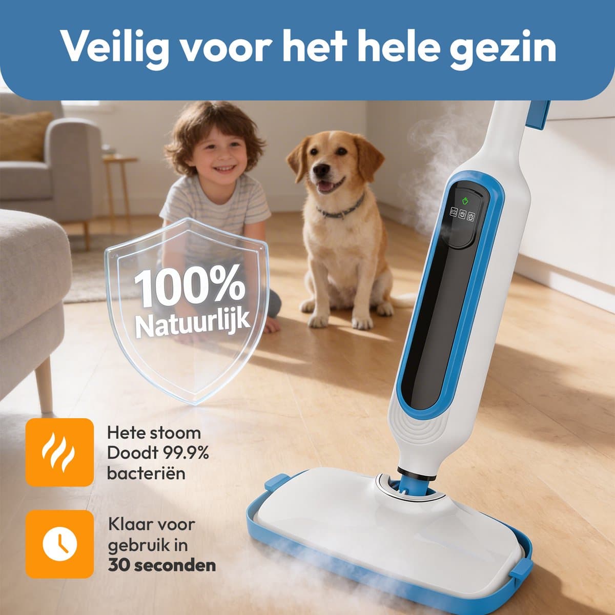 BOLLIT Hoge Druk Stoomreiniger 1300W – 15 in 1 Handstomer & Stoommop – LED Display – Vloerreiniger – Voor Vloeren, Bank, Badkamer, Ramen & Tapijt Reinigen thumbnail 6