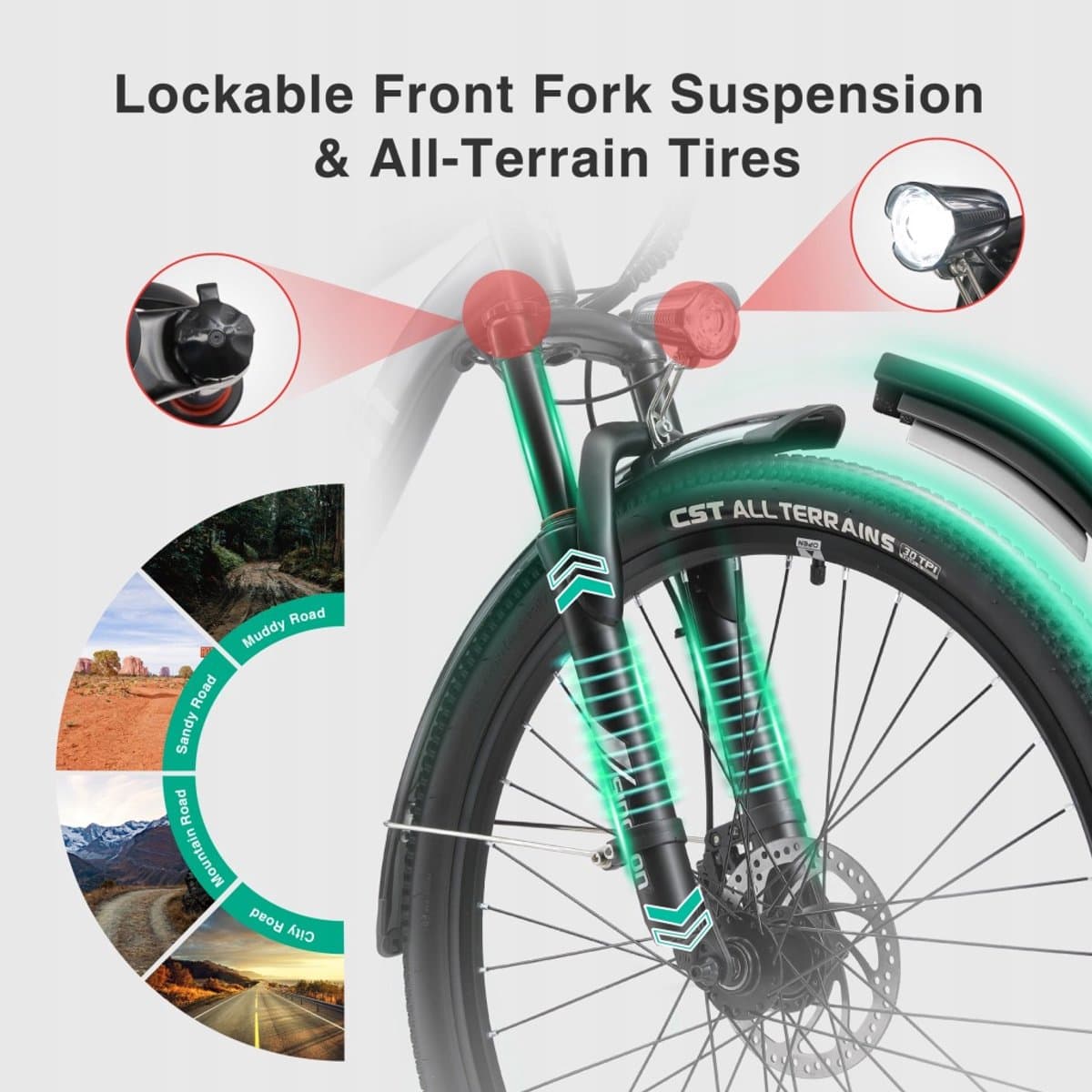 SINOHON EM200 26‘’ Elektrische Fiets – 250W Motor, 48V 12,5Ah Accu, 21 Versnellingen, 25km/u – Stadsfiets met LED-Vertichting thumbnail 4