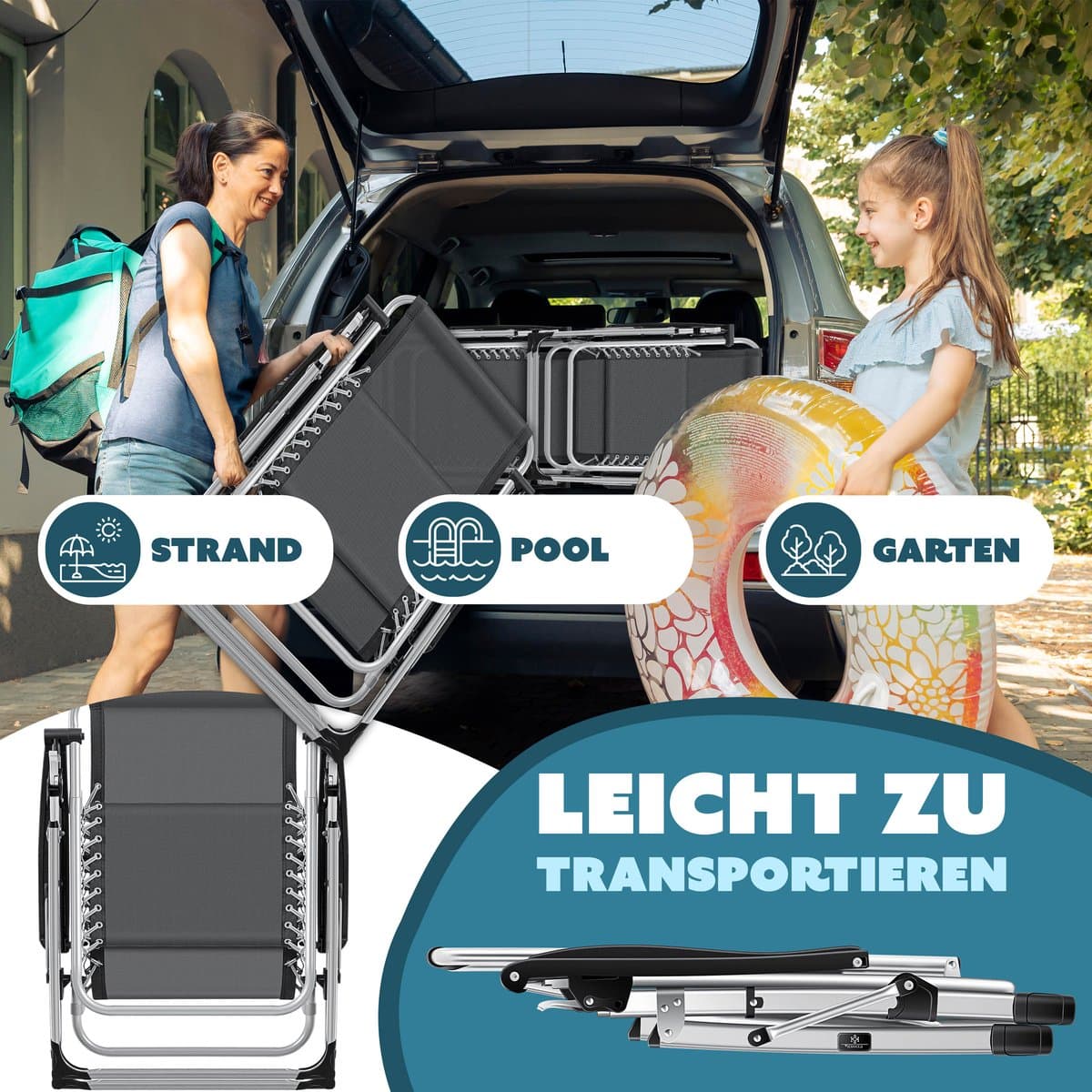 KESSER Luxe Ligstoel – Extra Breed & Comfortabel – Dikke Kussens, Armleuningen, Hoofdkussen, Bijzettafel & Opbergvakken – Ergonomisch & Antislip – Tuin of Balkon thumbnail 5