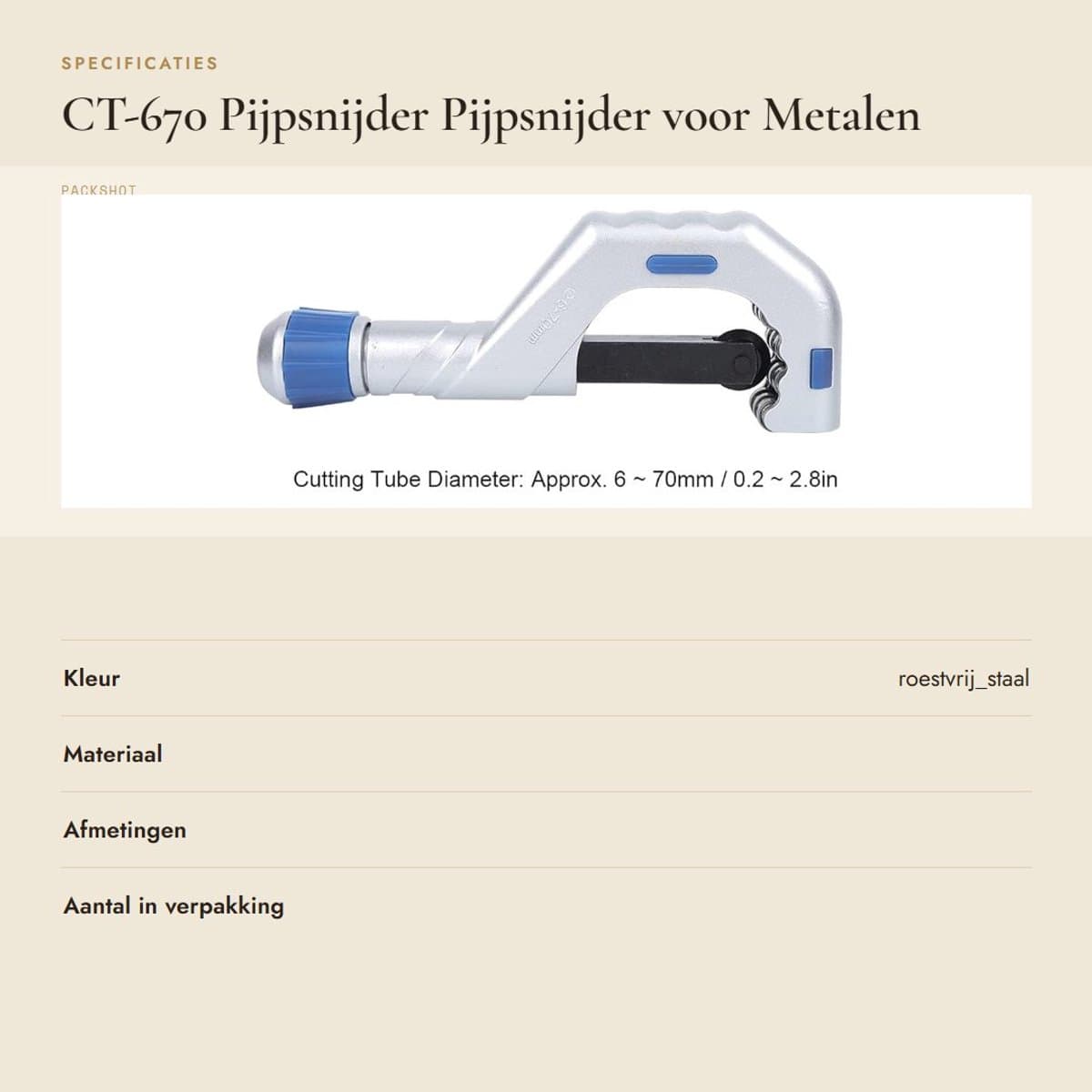Dailygoods- Pijpsnijder RVS - Pijpsnijder voor koperen/aluminium/roestvrijstalen buizen - Diameter snijbuis 5-70 mm - Lichtgewicht 1050 g - Nauwkeurig snijden met schone incisie - Buizensnijder thumbnail 3