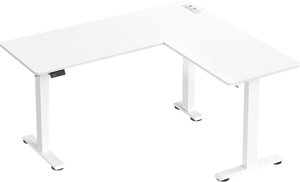 VASAGLE - Bureau - Zit Sta Bureau - L-vormig Hoekbureau - Met Stekkerdoos en Geheugenfunctie thumbnail 2