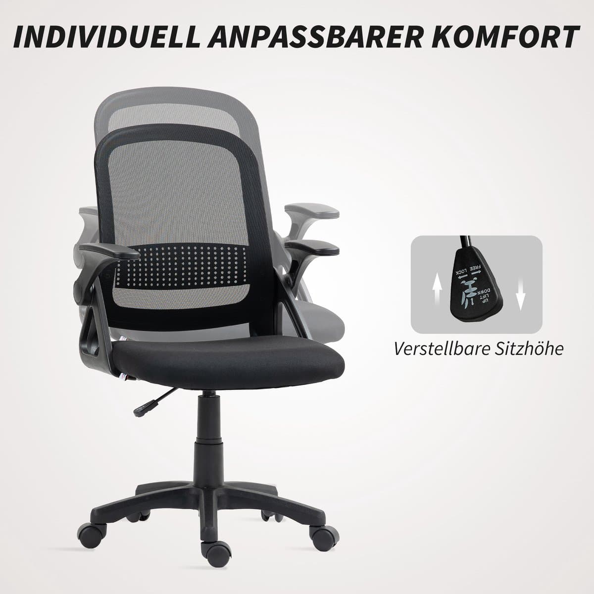 Ademende mesh-bureaustoel, ergonomische draaistoel met neerklapbare armleuningen en lendensteun, zwart thumbnail 8