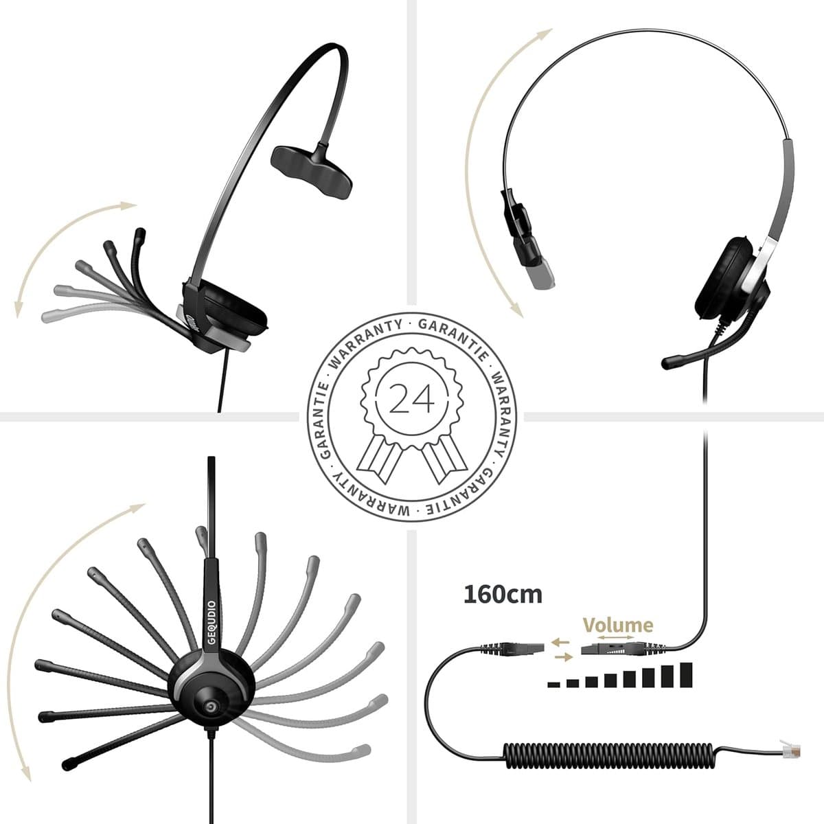 Headset voor Cisco Telefoon - Telefoonkoptelefoon Microfoon - Handsfree Bellen - Lichtgewicht Ontwerp - 60g - Zwart thumbnail 2