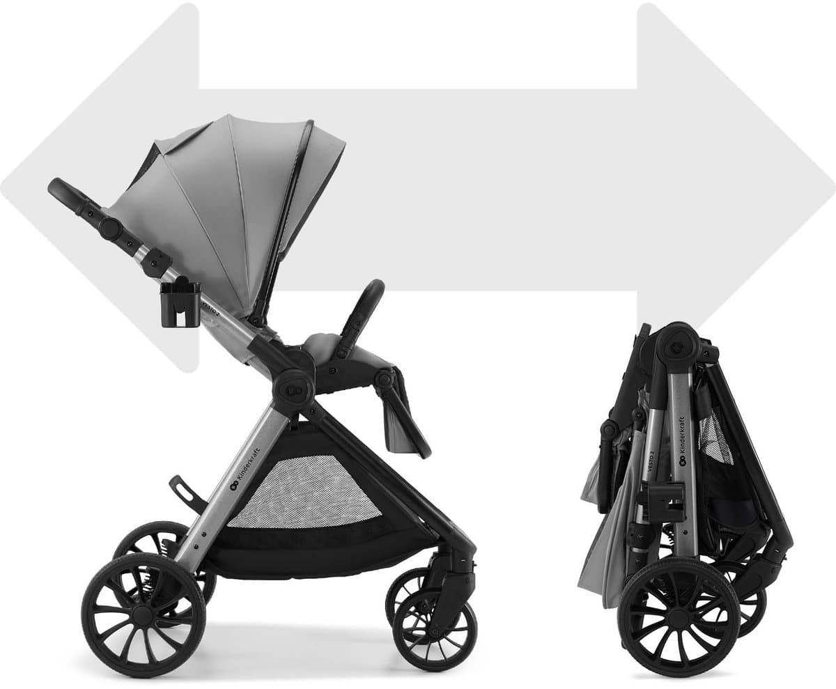 Kinderkraft VESTO 2 – 3-in-1 kinderwagen – Memory buttons – Opvouwbaar met zitting 2 richtingen – Vering op alle wielen – Grijs thumbnail 3