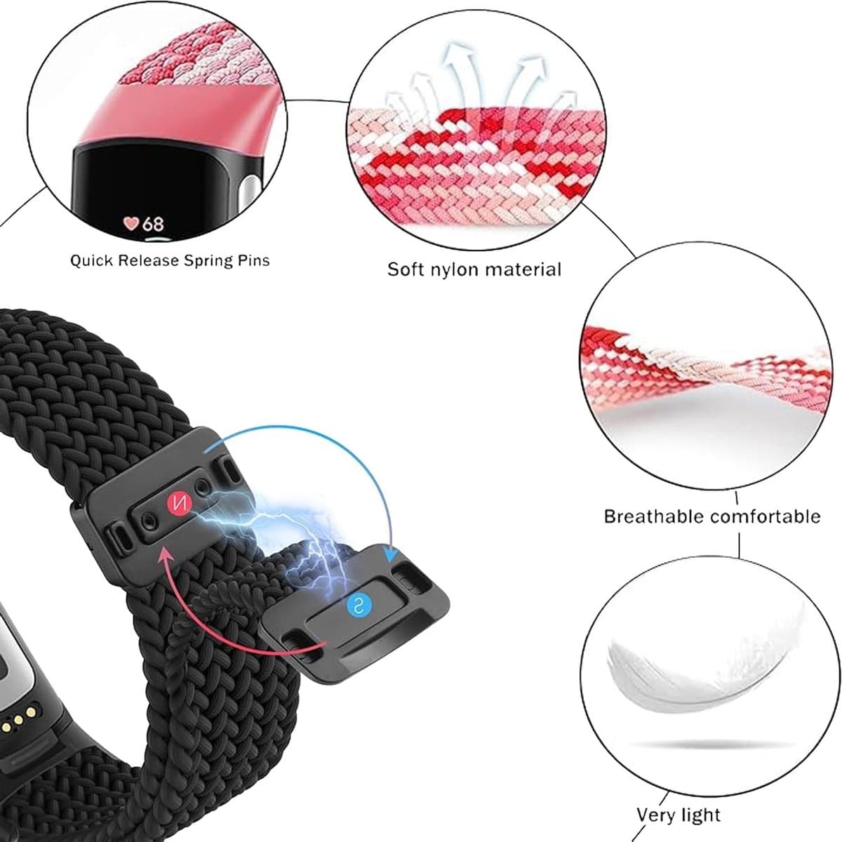 Sundara Braid Nylon Compatibel Fitbit Charge 6 Horlogebanden Magnetische Rekbare Stof Zachte Lus Bandjes Verstelbare Polsband Fitbit Charge 5 Band/Charge 6 Fitness Tracker Vervangende Vrouwen Mannen thumbnail 3