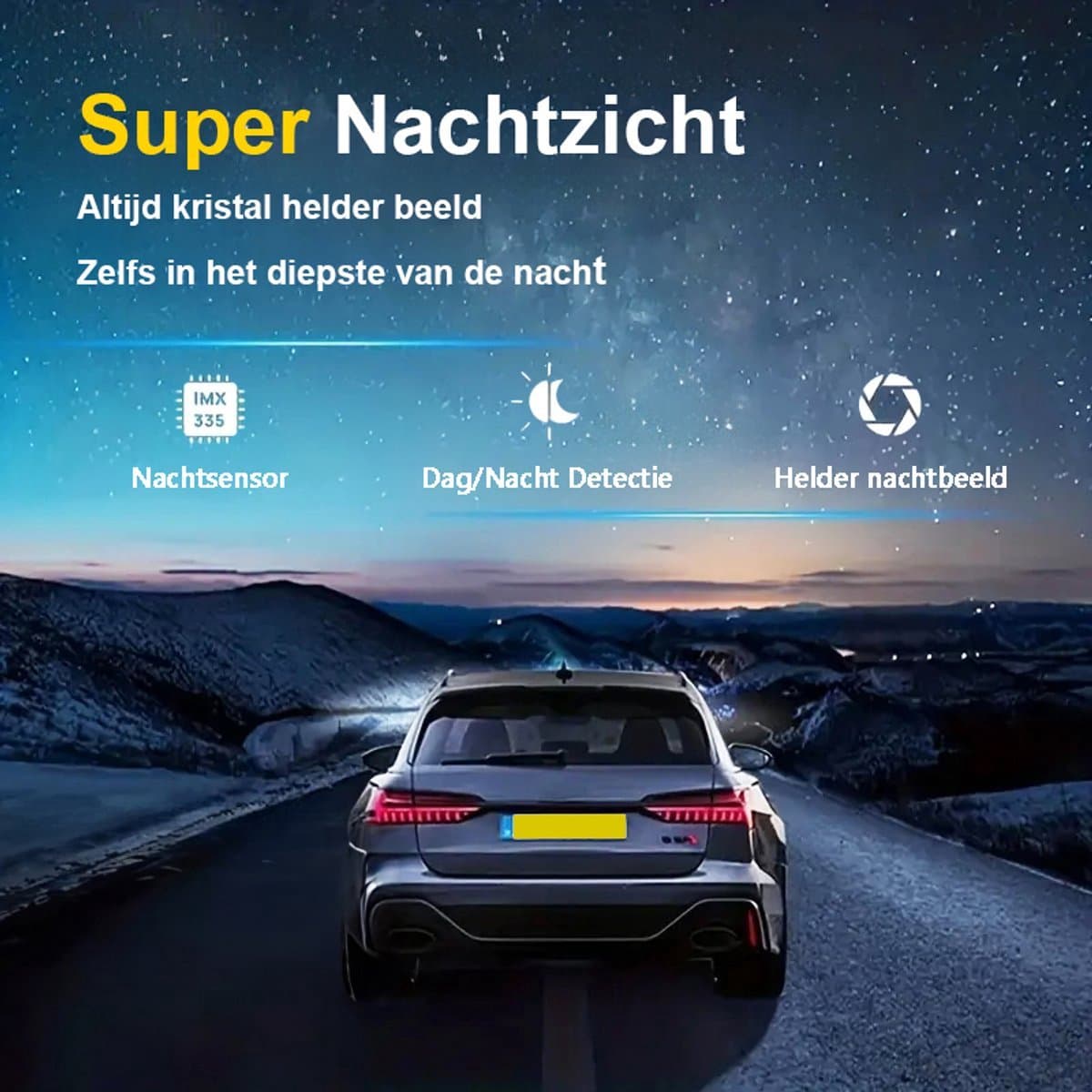 Tech Essentials® Dual Dashcam S1-Wifi Voor Auto - Met Achteruitrijcamera Universeel - Full HD - Met 64GB Micro SD-Kaart - Met Nachtzicht - APP | Voor En Achter thumbnail 2