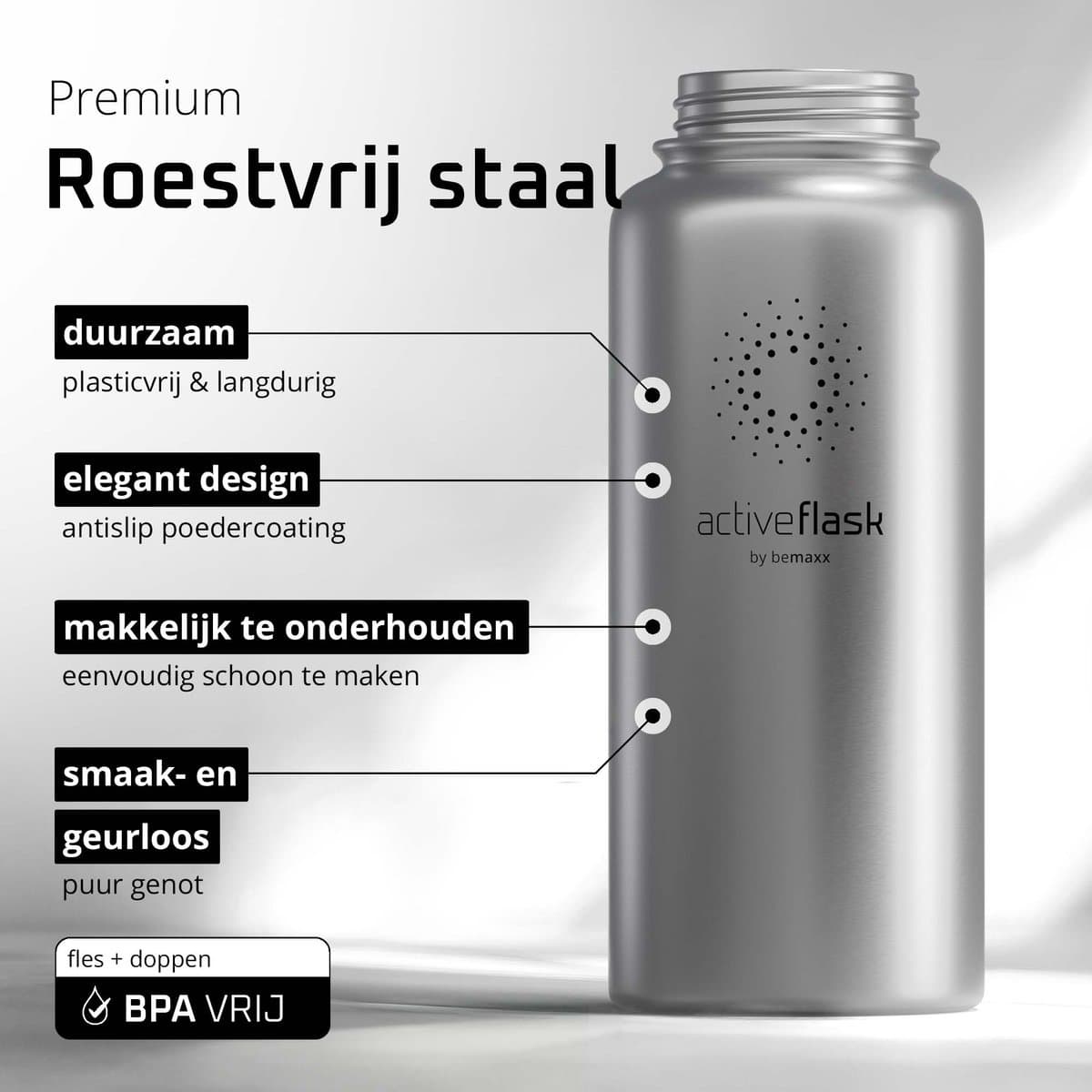 bemaxx Drinkfles met Rietje RVS Thermosfles ACTIVE FLASK (3 Drinkdoppen met Infuser), Volwassenen Kinderen, BPA-Vrij + Lekvrij | 1 Liter/500 ml Isoleerfles, Vacuüm Waterfles Sport Fitness Fietsen Water Fles Waterbidon Sportbidon thumbnail 6