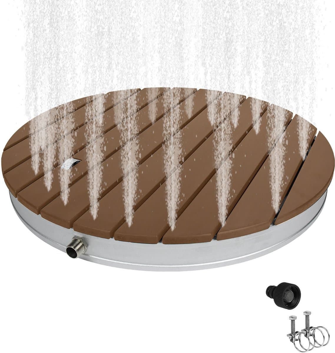 Tuindouche Vloerdouche Buitendouche Campingdouche Aluminium/WPC Saunadouche Rond Ø 70 cm Fonteinhoogte tot 4 m Antislipvoet Weerbestendig Houtlook voor Tuin Zwembad Douche Bruin