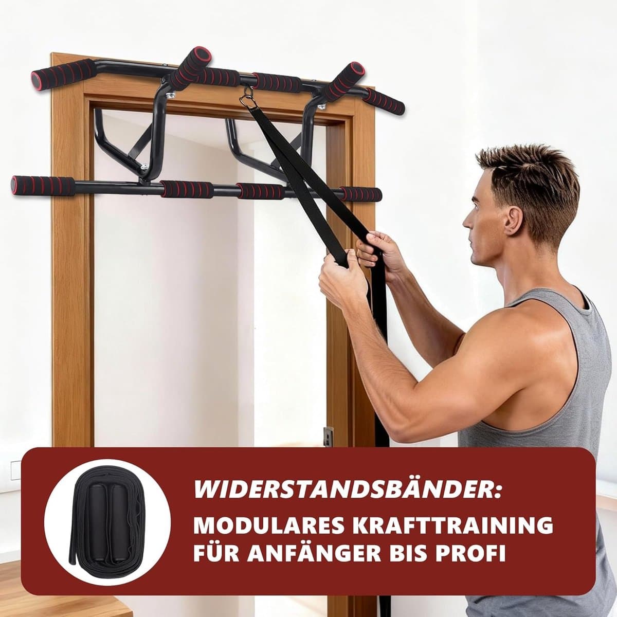 NETTLIFE Pull Up Bar - Pull-upstang voor deurkozijn - 140kg Draagkracht - met gewatteerde antisliphandgrepen - Optrekstang Wandmontage - Trainingsapparaat voor deurkozijn 80-90 cm - Pull Up Station voor Thuis Sporten - Thuis Fitness - zwart thumbnail 5
