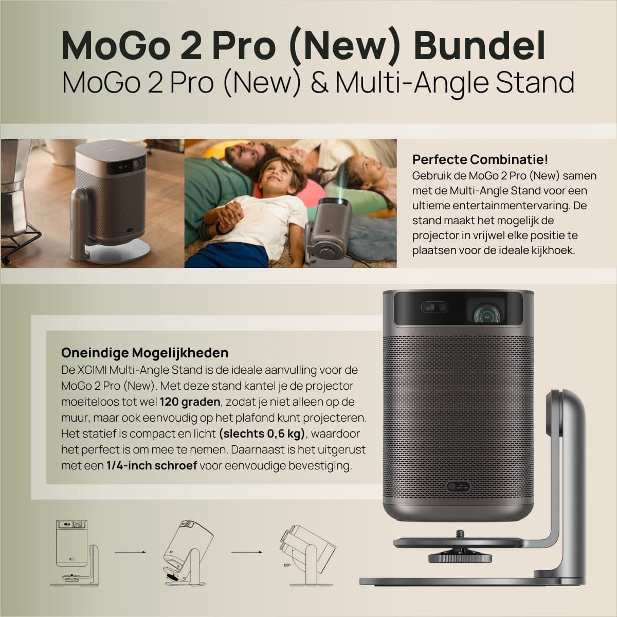 XGIMI MoGo 2 (GTV) Pro Draagbare Smart-Projector met Statief – Full HD 1080p – 400 ISO Lumen – Google TV met Netflix – Dolby Audio thumbnail 2