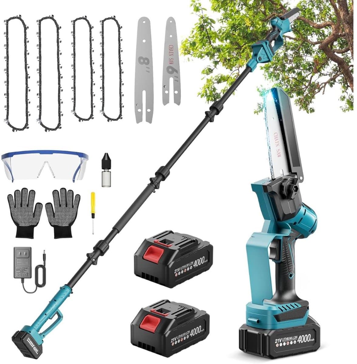 MKSS® Telescopische Snoeischaar - Mini Kettingzaag - Heggenschaar - Takkenschaar - Takkenzaag - Elektrische Snoeizaag met Accu - Blauw en Zwart
