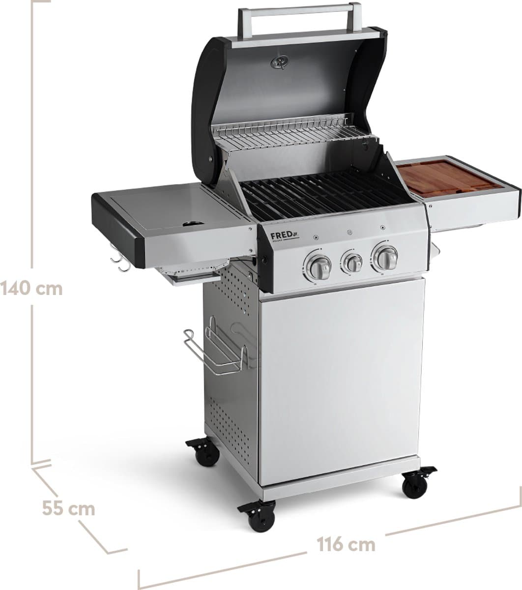 BURNHARD® 2 Branders gasbarbecue FRED Jr. Deluxe Series 3 incl. 900°C keramische infraroodbrander, gietijzeren grillrooster + inklapbare zijtafels thumbnail 3