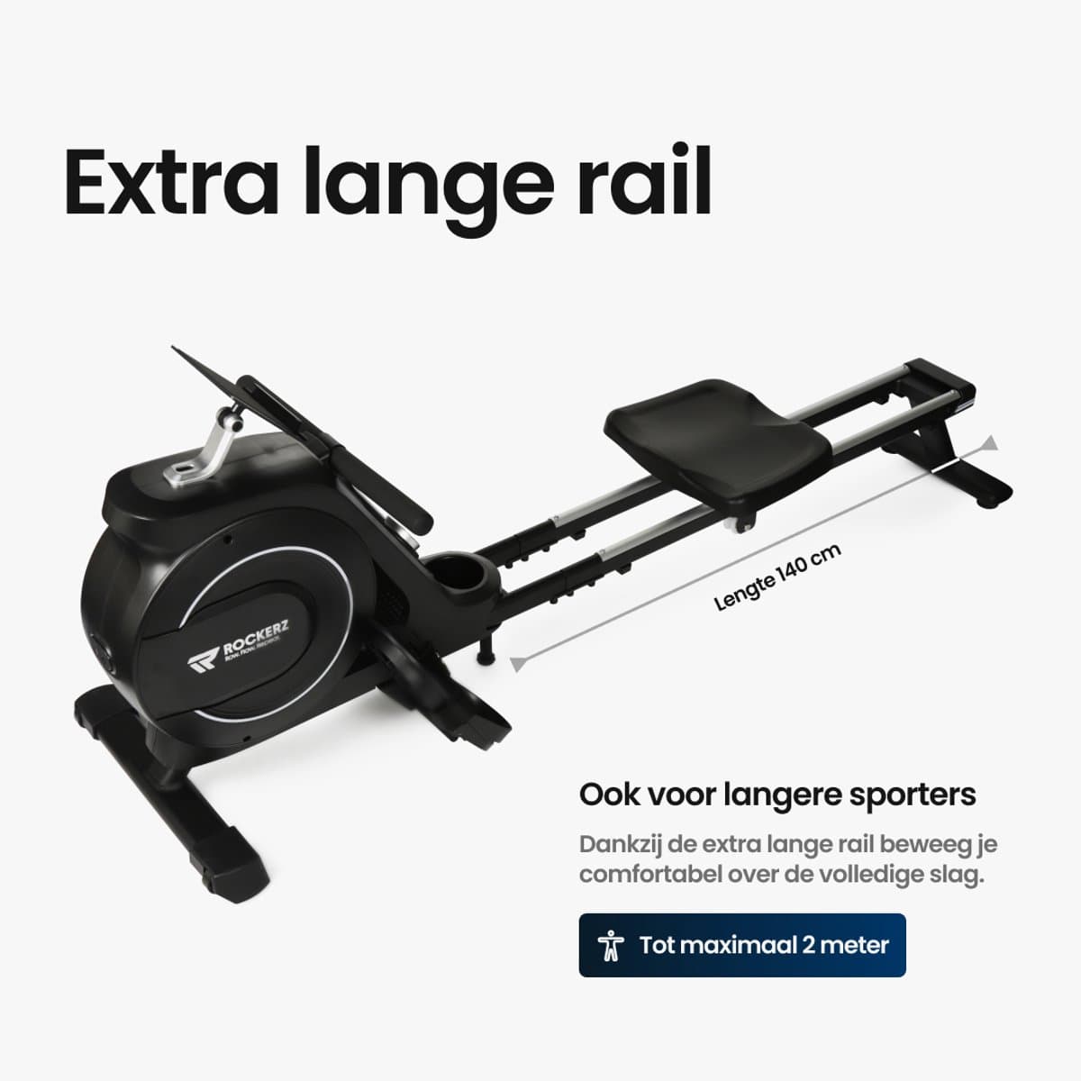 Rockerz Roeitrainer - Roeimachine met App & Bluetooth - Magnetisch Roeiapparaat met 32 Weerstandsniveaus - Extra Lange Rail thumbnail 4