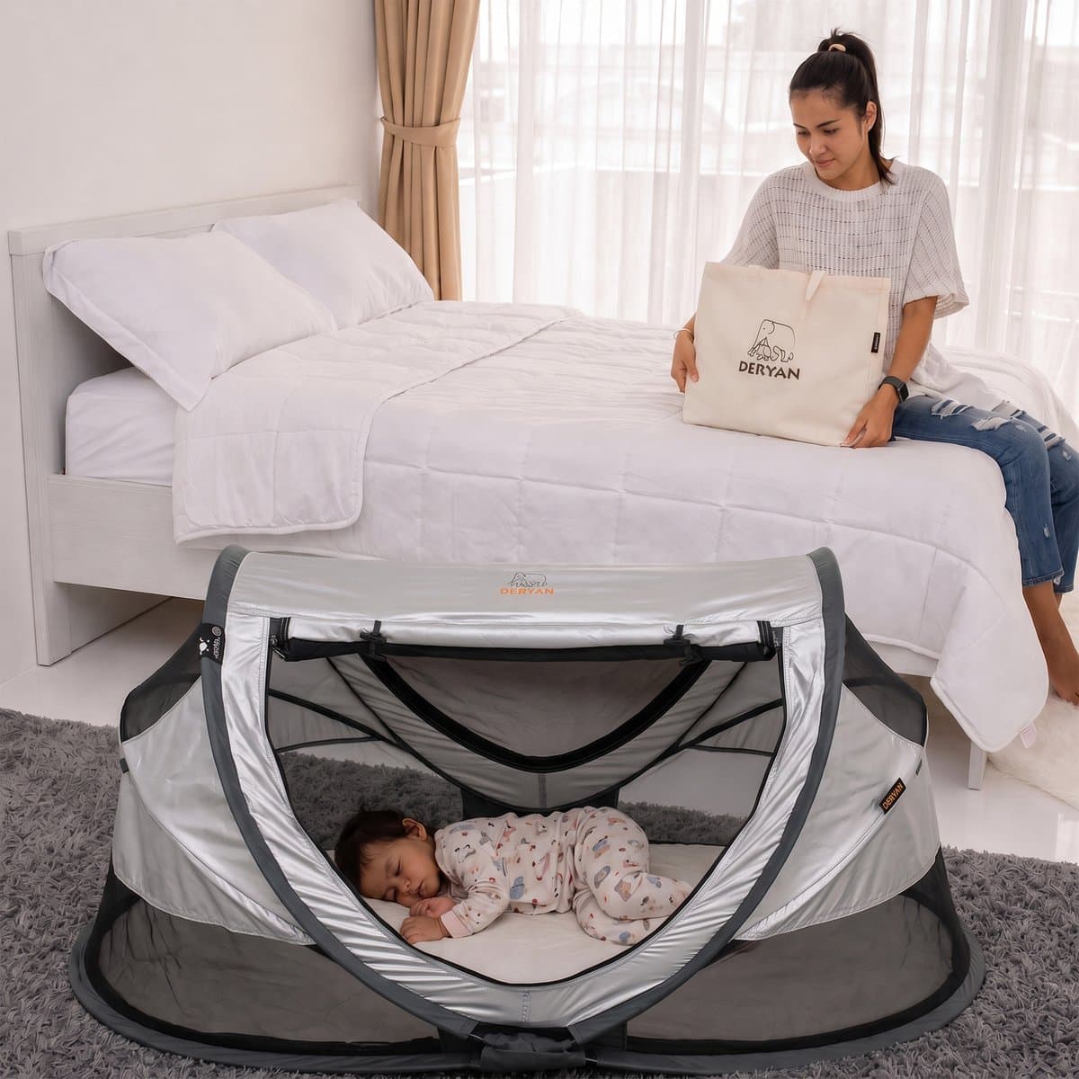 Deryan Peuter Luxe Campingbedje – Inclusief zelfopblaasbare matras - Silver thumbnail 7
