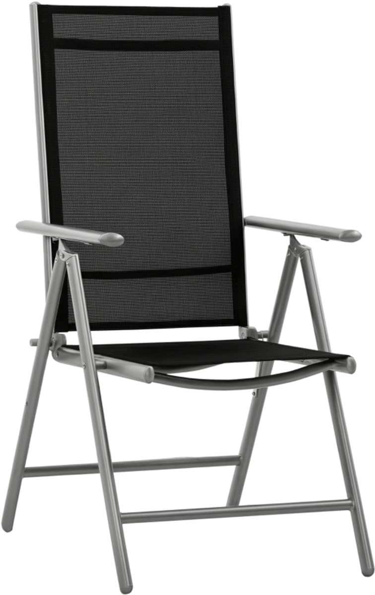 Set van 2 opvouwbare tuinstoelen van aluminium en Texteline met in 7 standen verstelbare rugleuning, zwart, 65 x 55 x 85–105 cm