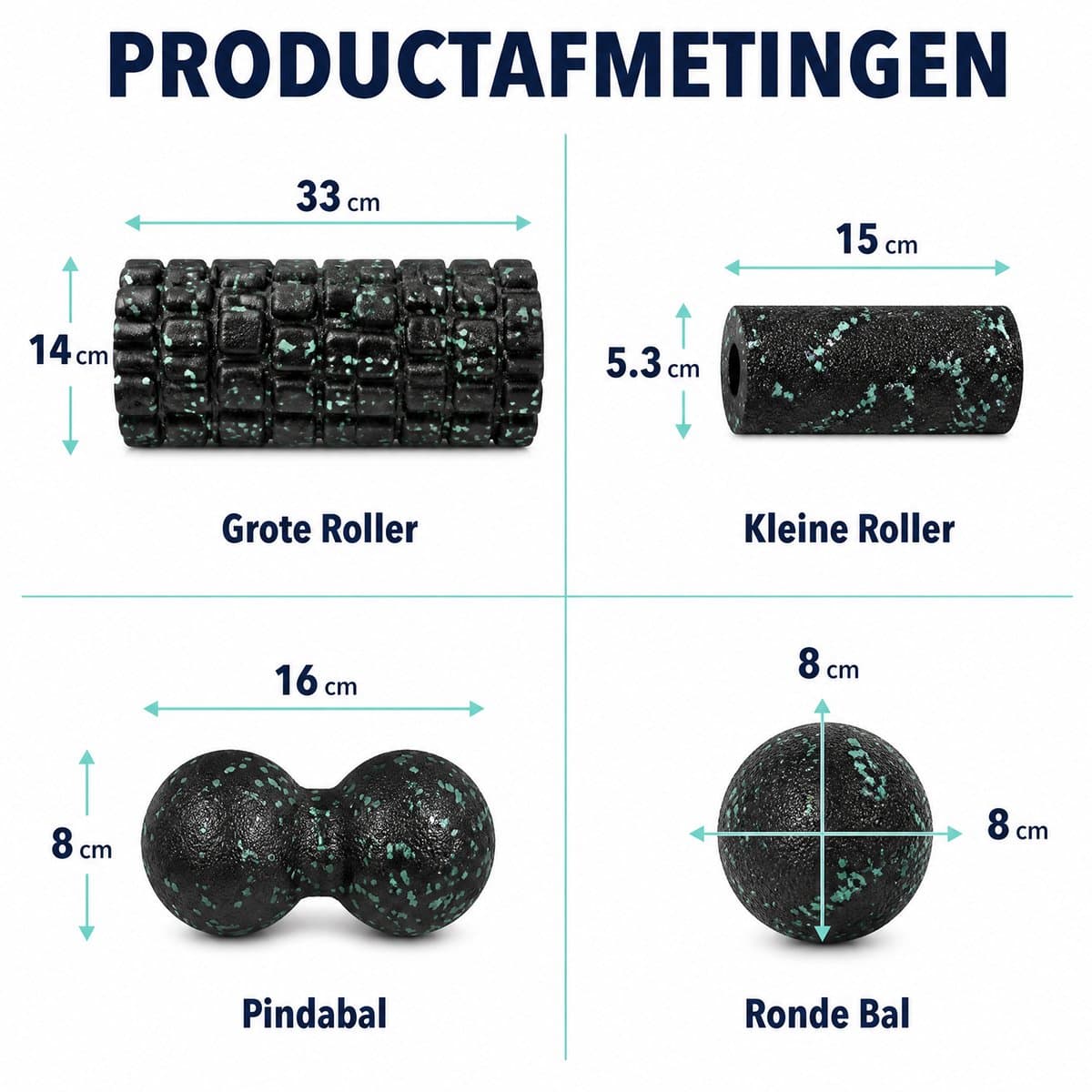 Fascia Massage Roller Set 4-delig EPP Foam Roller Peanut Massagebal Triggerpoint Massage Fitness Yoga Herstelset Zwart Groen thumbnail 6