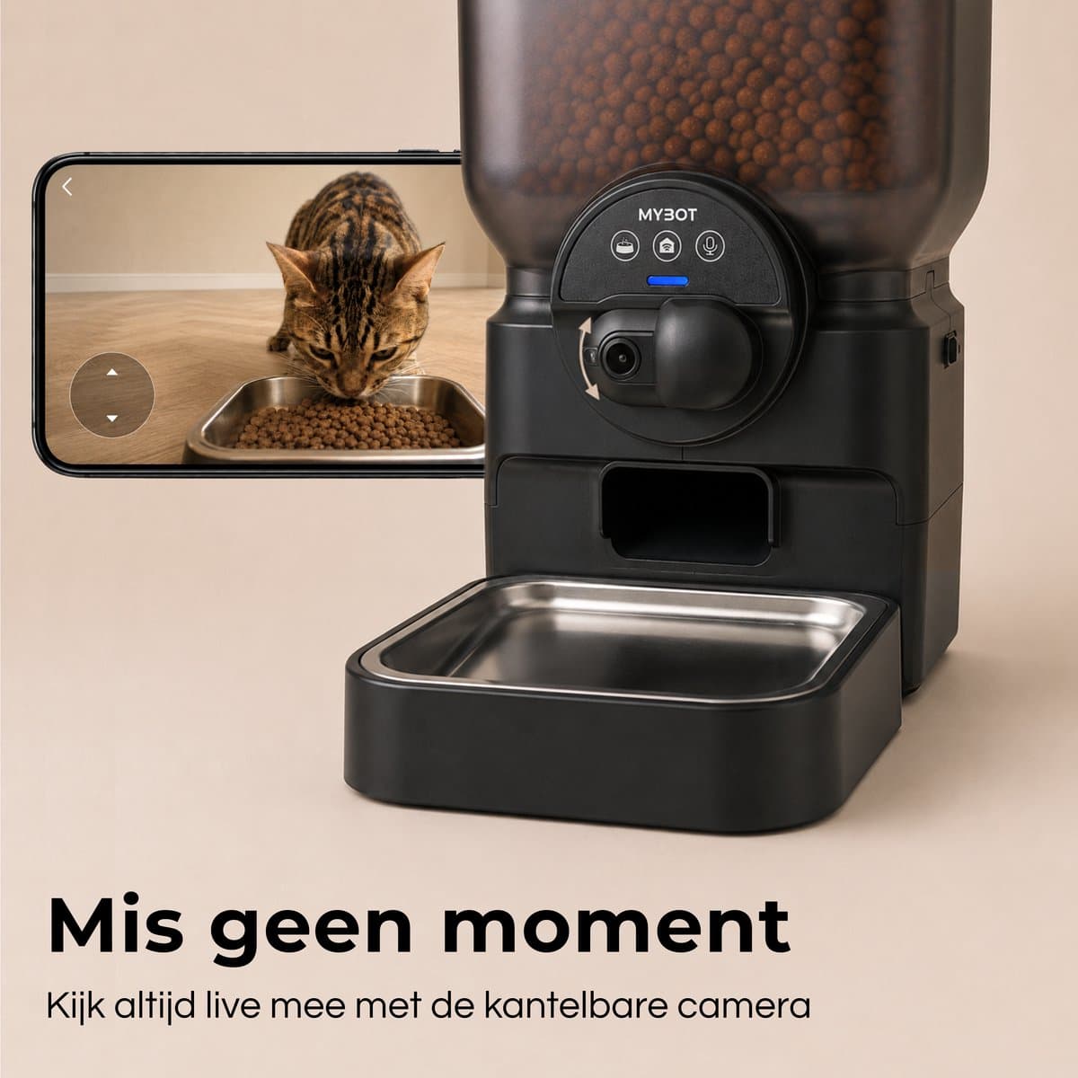 MYBOT Automatische Voerbak met Camera - Kat en Hond - Voerautomaat 6.5L - Verstelbare Camera via App - Oplaadbare Batterij - Voor Droogvoer - Zwart - P5 thumbnail 2