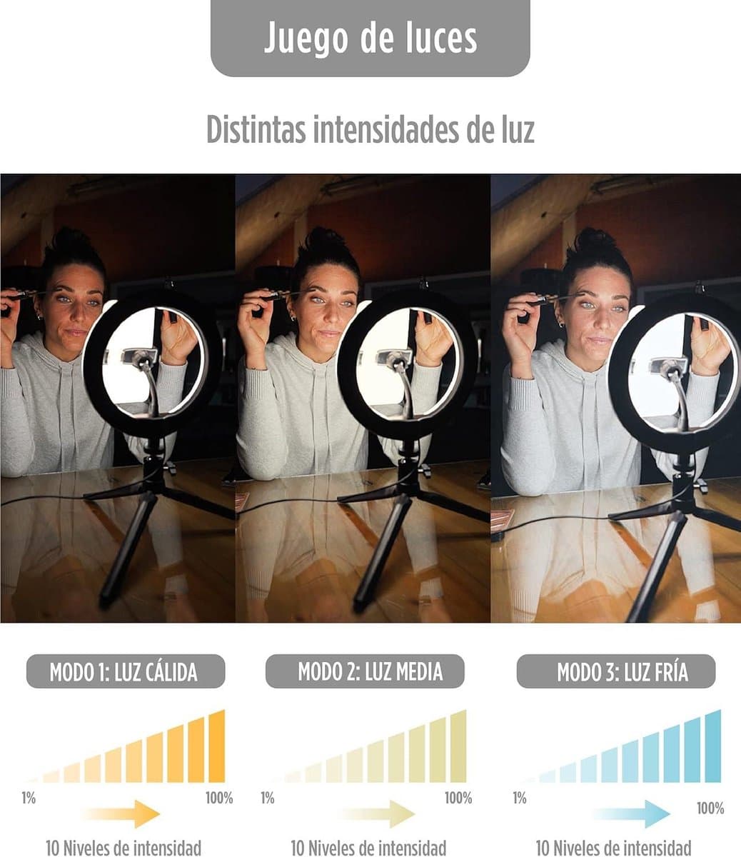 Lichtring voor bureau - dimbaar LED-ringlicht - mobiele telefoon - 3 lichttemperaturen - 10 helderheidsniveaus - ringlicht - TIK Tok - fotografie - selfie thumbnail 2