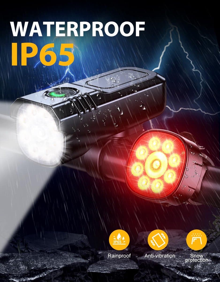 Fietsverlichting Set LED - Fietsverlichting - Fietslampjes Voorlicht & Achterlicht - Fietslamp USB Oplaadbaar - MTB & Racefiets Verlichting - Waterdicht Fietslicht thumbnail 2