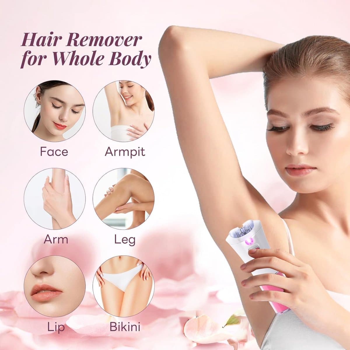 RFWR® Epilator voor dames - elektrische, huidvriendelijke haarverwijderaar voor gezicht & lichaam met koude LED-verlichting thumbnail 6