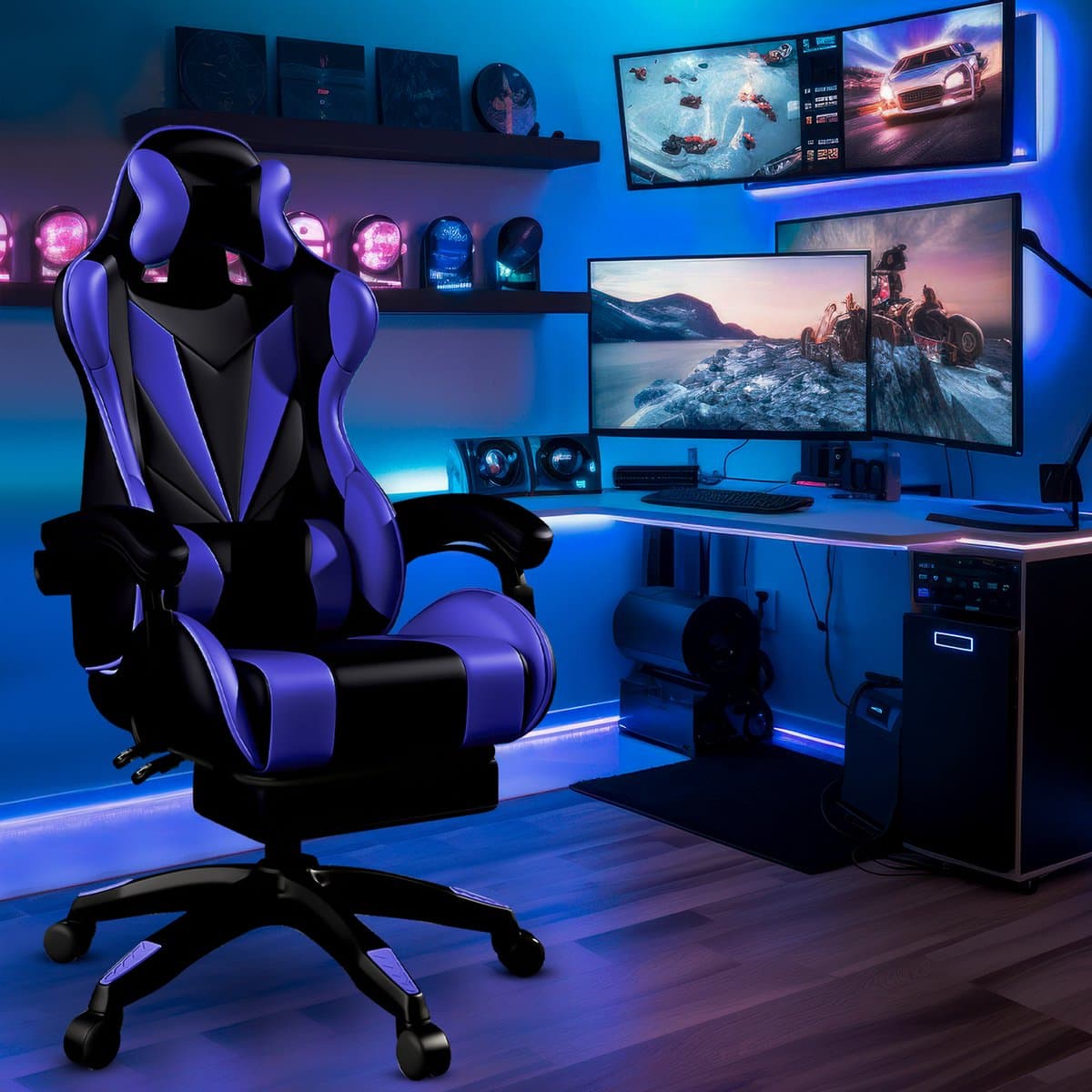 Bayt Gamestoel - Gaming chair - Gamingstoel - Comfort gamer stoel - Zwart en Donkerblauw thumbnail 6