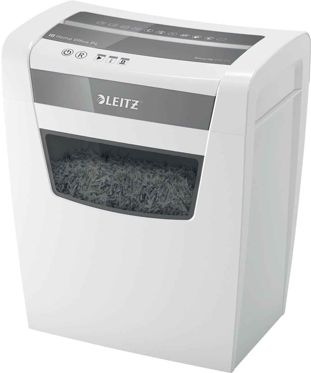 Leitz IQ Slim Home Office Papierversnipperaar - P4 Snippers - Tot 10 Vel - 23L - Wit