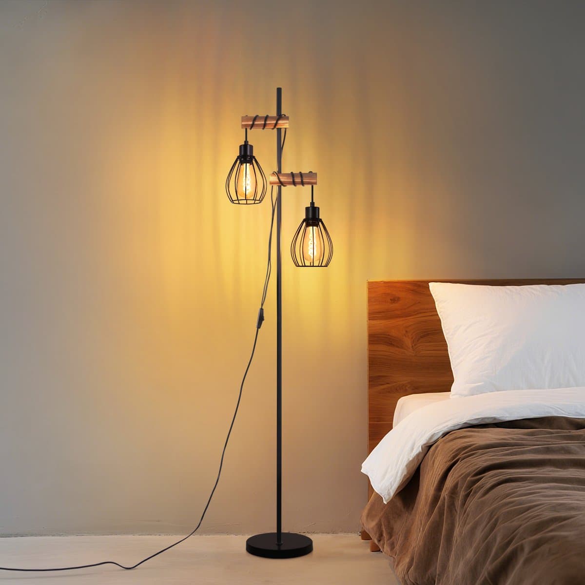 NETTLIFE Vloerlamp - E27, 2-lichts retro zwart thumbnail 6