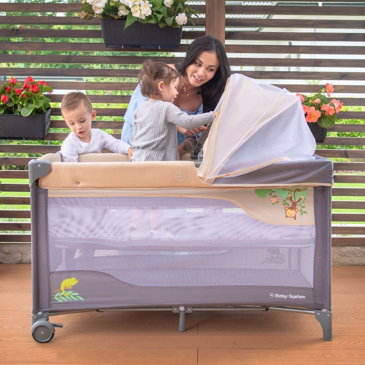 Moby-System Campingbedje - Reisbedje baby - met matras commode bodemverhoger en Klamboe - inklapbare box thumbnail 8