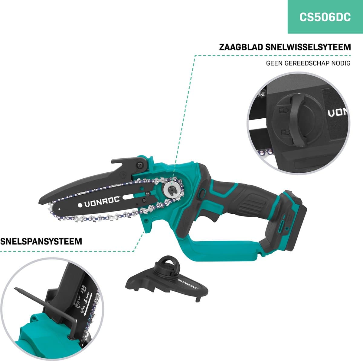 VONROC Mini Kettingzaag 20V – 152mm - Zonder accu en snellader thumbnail 5