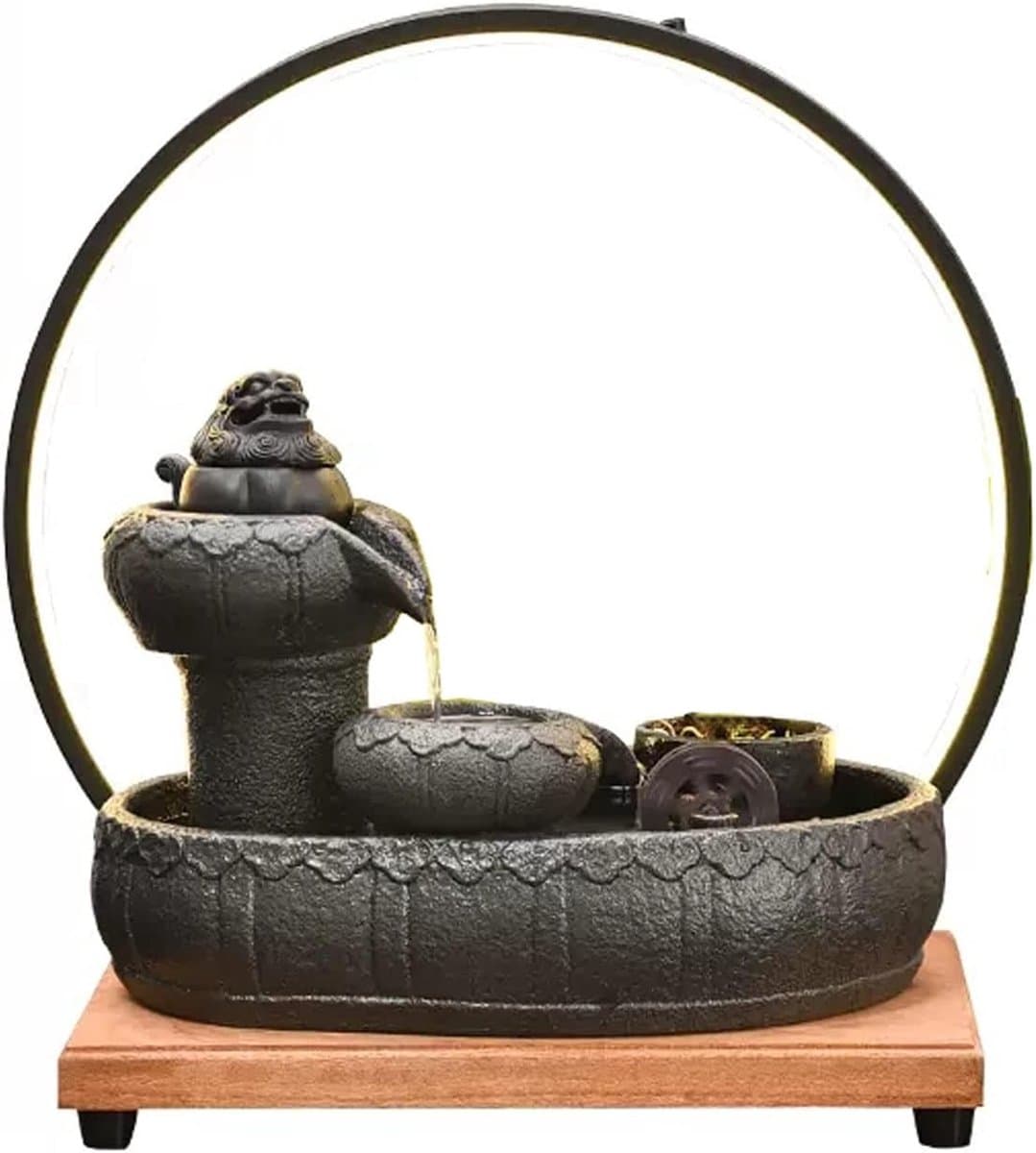 Waterfontein Binnen - Tafelfontein Decoratief - Ontspanning Thuis - Met LED-lichtring - 42 cm - Wit