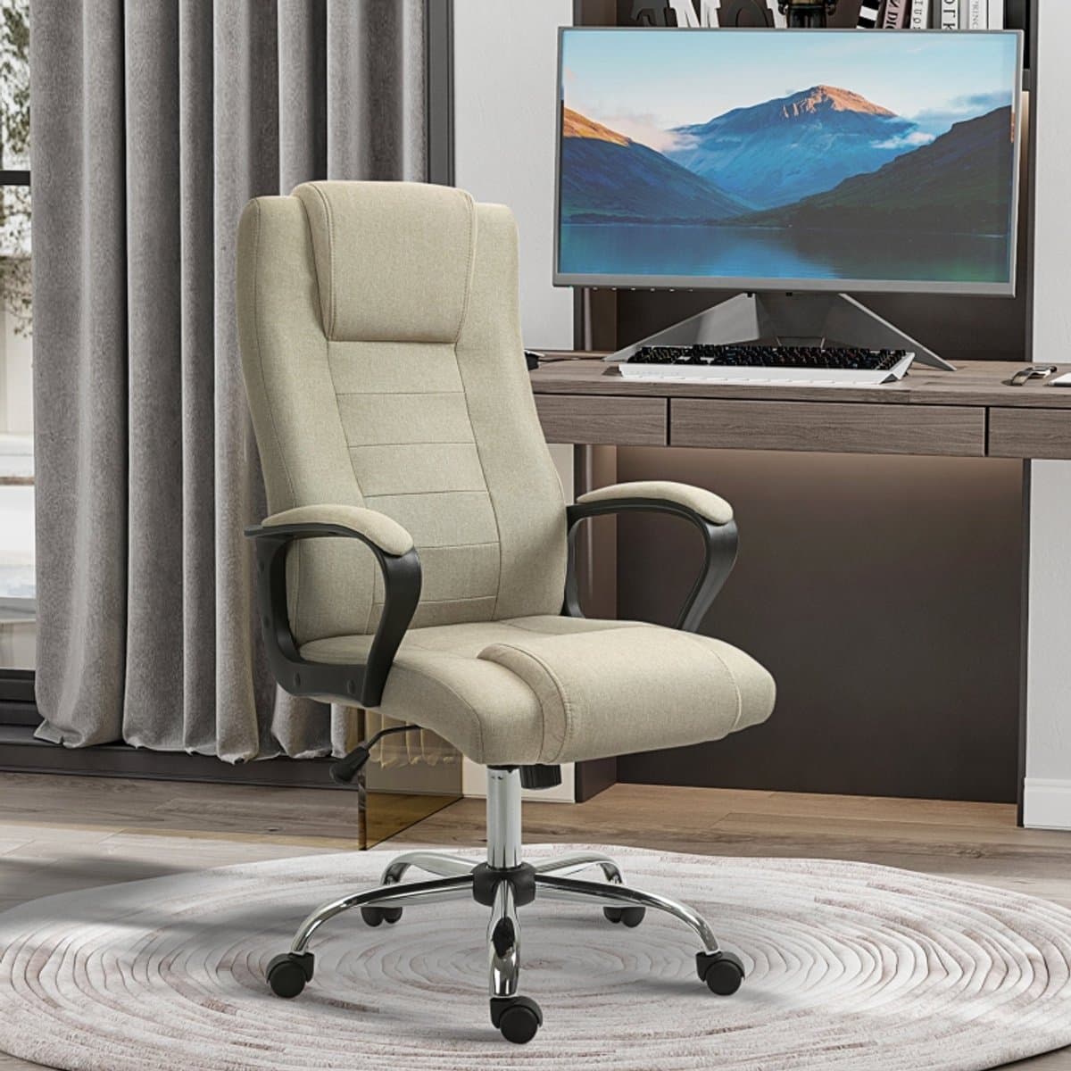 HAUSS SPOLE Bureaustoel 62 X 76 X 110 119 Cm - In Hoogte Verstelbaar Met Wipfunctie - 360 Graden Wielen - Voor Thuiswerk En Kantoor - Polyester Beige