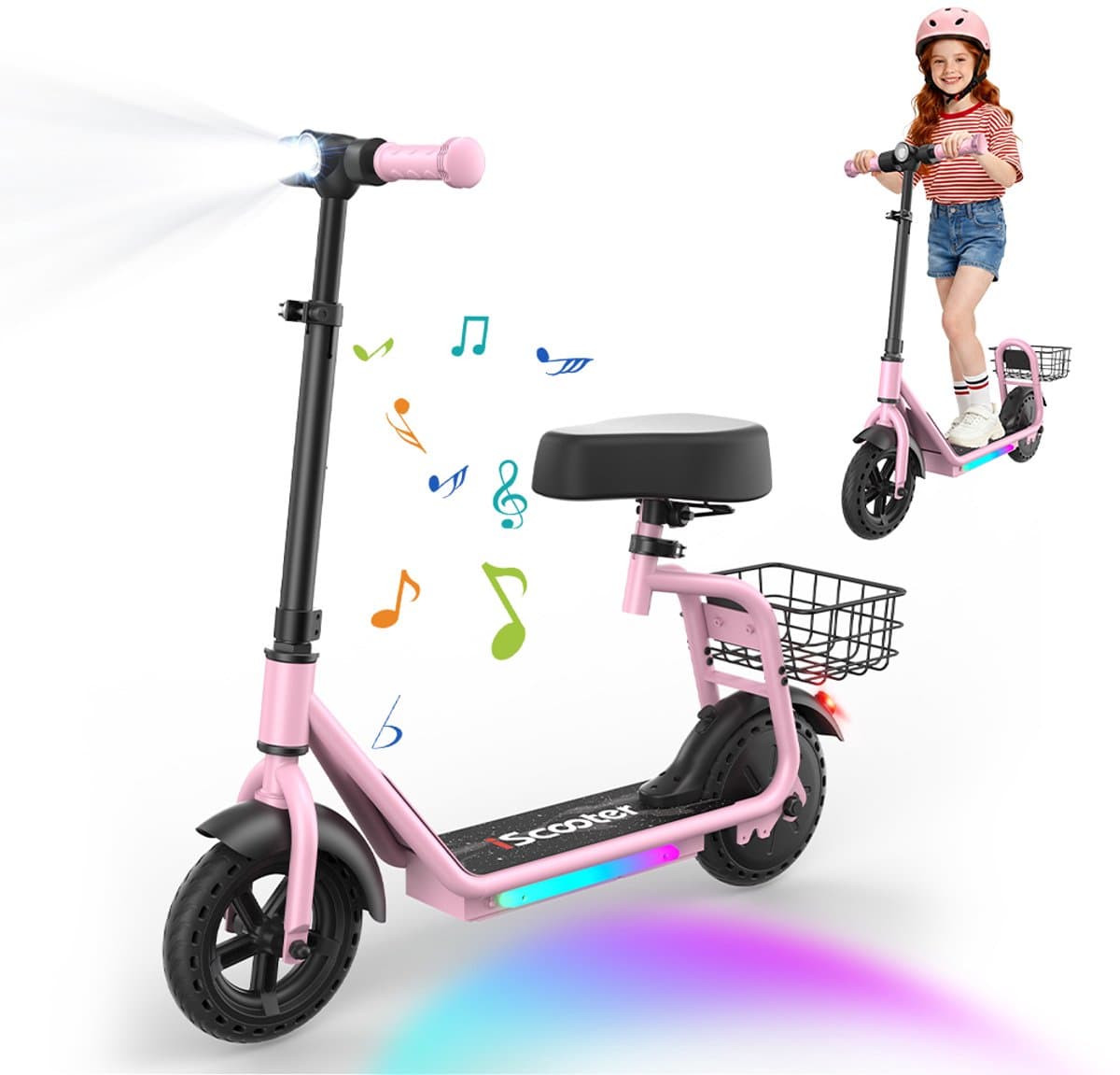 iScooter iK7 Elektrische Step Kinderen - 2‑in‑1 - 8 tot 14 jaar - App - Bluetooth muziek - RGB verlichting - 250W - 10/15/20 km/u - Bereik 15 km - 8,5" Wielen - Roze