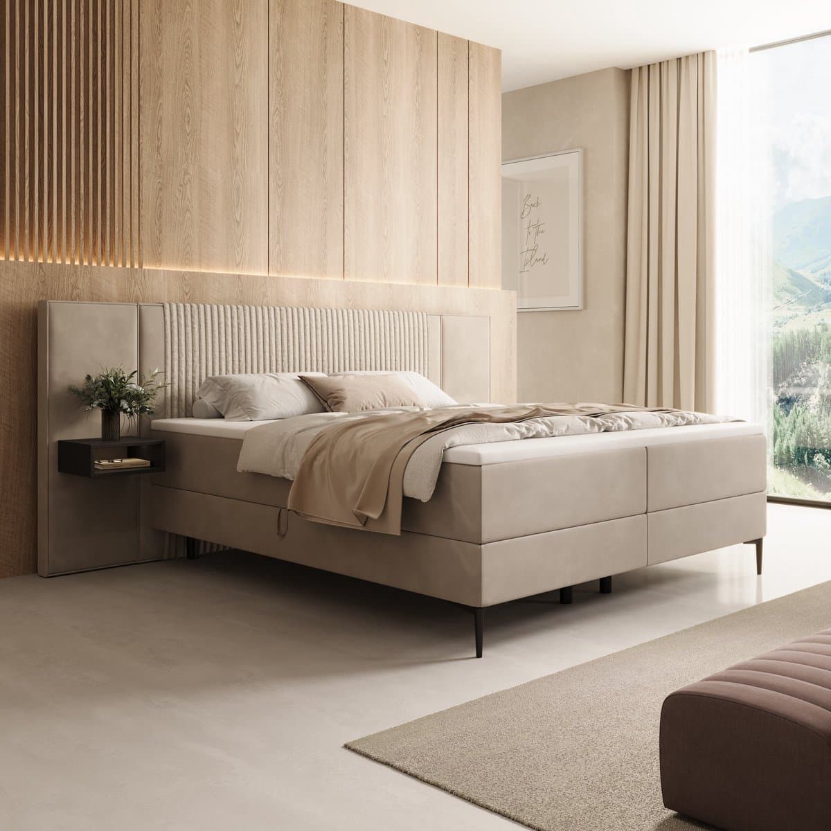 Meubella - Boyd - Boxspring met LED - Velvet beige - 180x200 cm