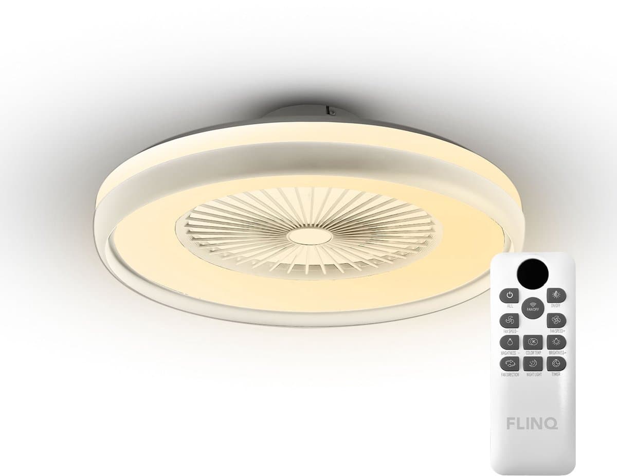 FlinQ LumiFan Ø50 cm Plafondventilator met Verlichting - Ventilator voor aan het Plafond - Ideaal voor op de Slaapkamer - Bestuurbaar met Afstandsbediening