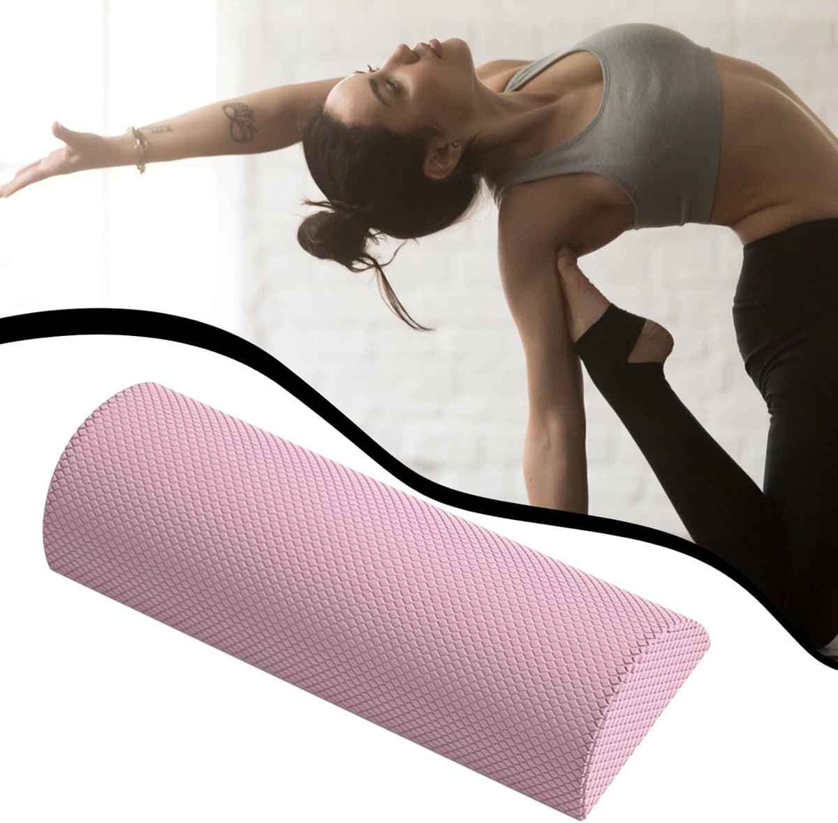 Half Foam Roller, Yoga Stretching Tool, Flexibel EVA-materiaal, Zachte drukontlasting, Meerdere trainingshulpmiddelen, Ideaal voor Baack Support Trainer, 30 x 6,3 cm